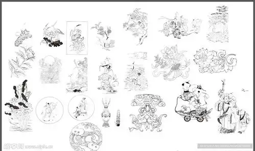 传统人物古典花纹插画设计图
