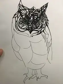 猫头鹰黑白插画过程
