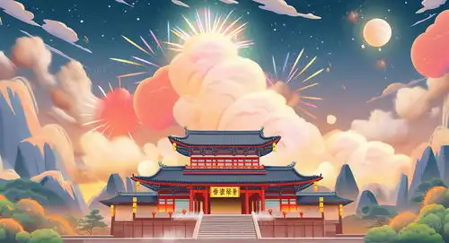 大气国潮风中国建筑云彩环绕中秋节创意节日插画图片素材下载jpg格式熊猫办公
