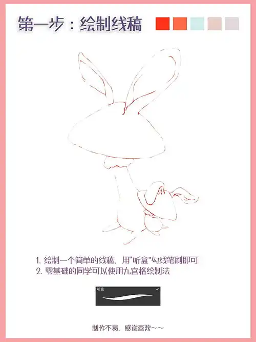 兔子蘑菇绘画过程分享兔年一定要画小兔子啊
