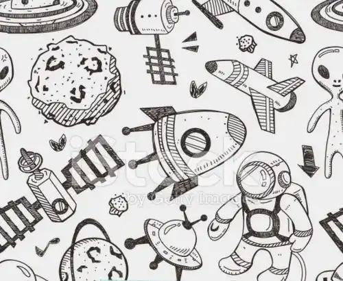 300个探索太空主题简笔画手账元素,拯救画科幻画缺灵感的你
