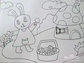 幼儿水彩笔画小兔采蘑菇的作画步骤
