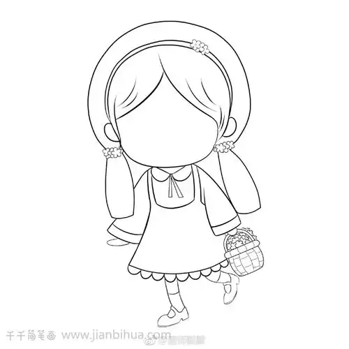 采花的小姑娘简笔画
